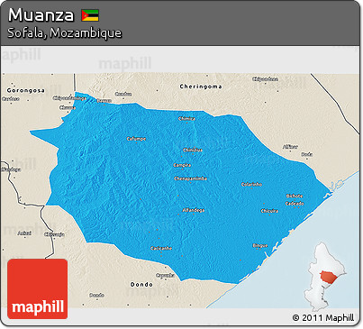 Political 3D Map of Muanza, shaded relief outside