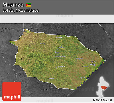 Satellite 3D Map of Muanza, darken, desaturated