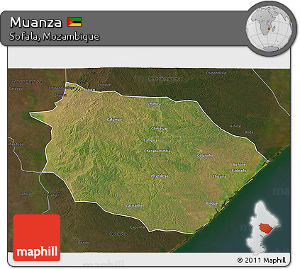Satellite 3D Map of Muanza, darken