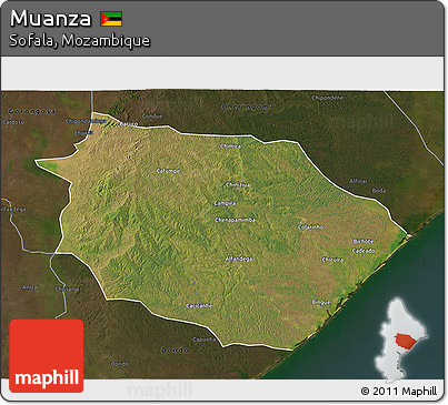 Satellite 3D Map of Muanza, darken
