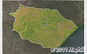 Satellite 3D Map of Muanza, darken, semi-desaturated