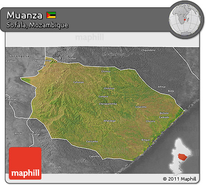 Satellite 3D Map of Muanza, desaturated