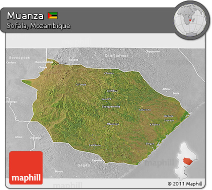 Satellite 3D Map of Muanza, lighten, desaturated