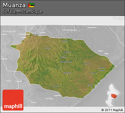 Satellite 3D Map of Muanza, lighten, desaturated