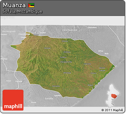 Satellite 3D Map of Muanza, lighten, desaturated
