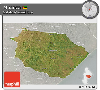 Satellite 3D Map of Muanza, lighten, semi-desaturated