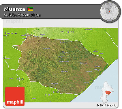 Satellite 3D Map of Muanza, physical outside