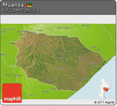Satellite 3D Map of Muanza, physical outside