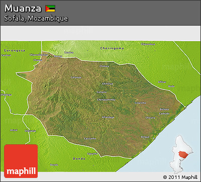 Satellite 3D Map of Muanza, physical outside
