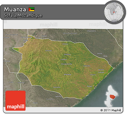 Satellite 3D Map of Muanza, semi-desaturated