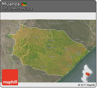 Satellite 3D Map of Muanza, semi-desaturated