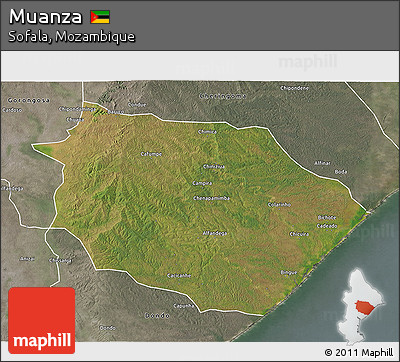 Satellite 3D Map of Muanza, semi-desaturated