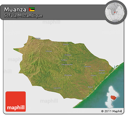 Satellite 3D Map of Muanza, single color outside