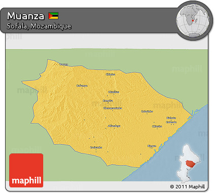 Savanna Style 3D Map of Muanza, single color outside