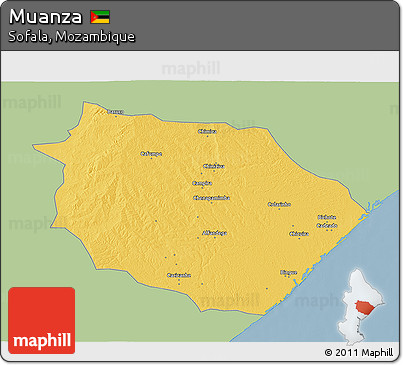Savanna Style 3D Map of Muanza, single color outside