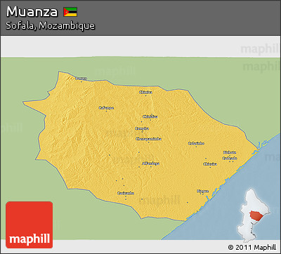 Savanna Style 3D Map of Muanza, single color outside