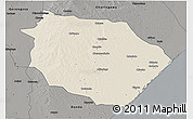 Shaded Relief 3D Map of Muanza, darken, semi-desaturated