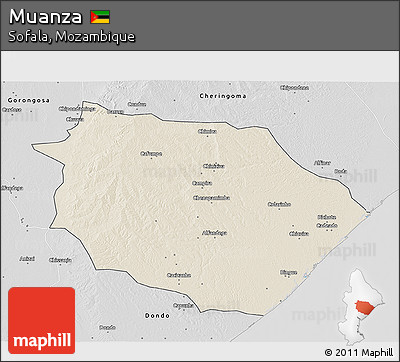Shaded Relief 3D Map of Muanza, desaturated