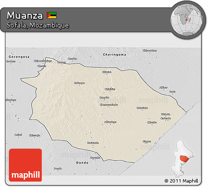 Shaded Relief 3D Map of Muanza, desaturated