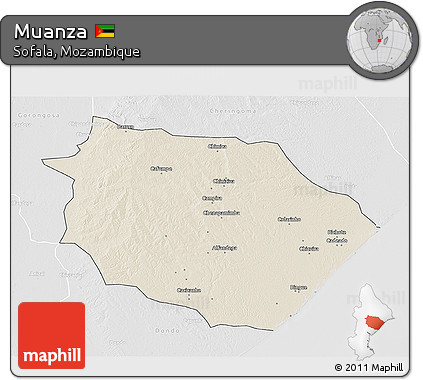 Shaded Relief 3D Map of Muanza, lighten, desaturated