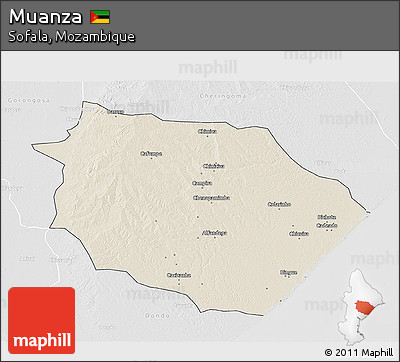 Shaded Relief 3D Map of Muanza, lighten, desaturated