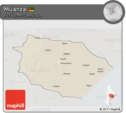 Shaded Relief 3D Map of Muanza, lighten, semi-desaturated