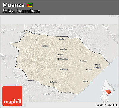 Shaded Relief 3D Map of Muanza, lighten, semi-desaturated