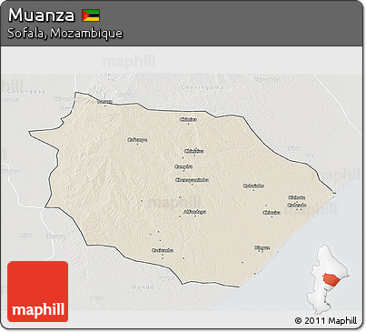 Shaded Relief 3D Map of Muanza, lighten, semi-desaturated