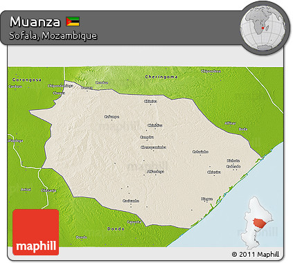 Shaded Relief 3D Map of Muanza, physical outside