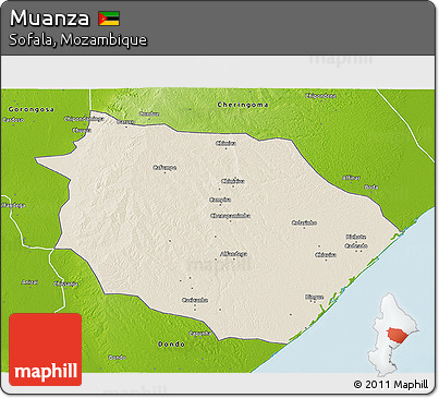 Shaded Relief 3D Map of Muanza, physical outside