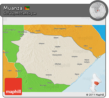 Shaded Relief 3D Map of Muanza, political outside