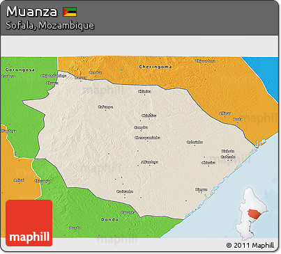 Shaded Relief 3D Map of Muanza, political outside