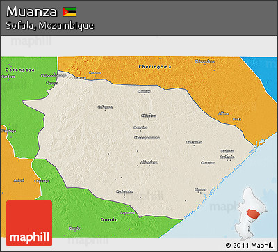 Shaded Relief 3D Map of Muanza, political outside