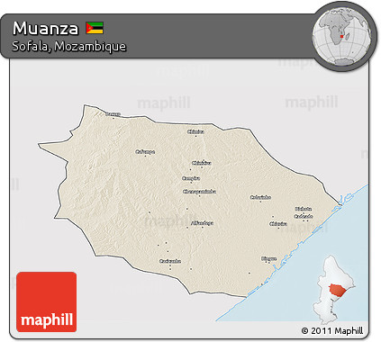 Shaded Relief 3D Map of Muanza, single color outside