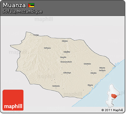Shaded Relief 3D Map of Muanza, single color outside
