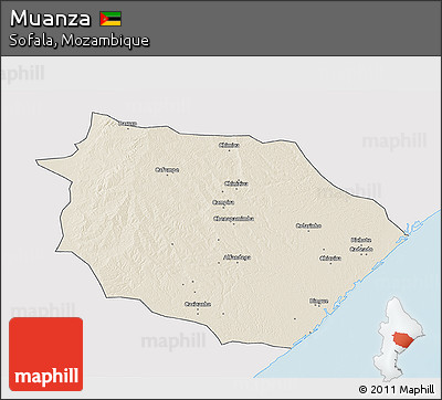 Shaded Relief 3D Map of Muanza, single color outside