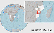 Gray Location Map of Muanza, highlighted country, within the entire country, hill shading