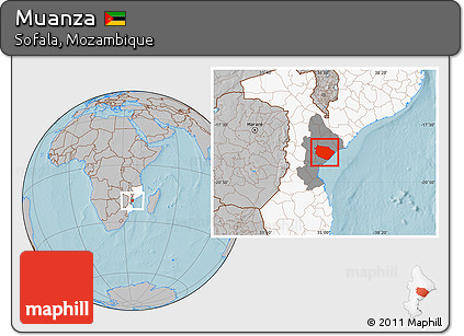 Gray Location Map of Muanza, highlighted country, highlighted parent region, hill shading