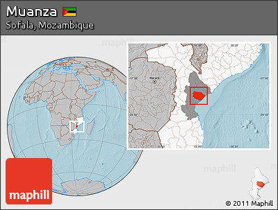 Gray Location Map of Muanza, highlighted country, highlighted parent region, hill shading