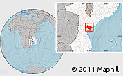 Gray Location Map of Muanza, highlighted country, hill shading