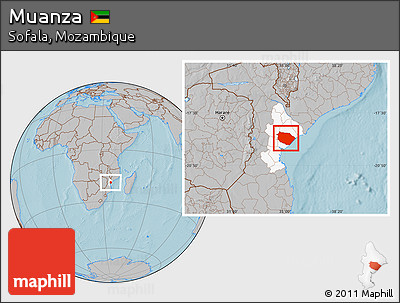 Gray Location Map of Muanza, highlighted parent region, hill shading