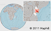 Gray Location Map of Muanza, highlighted parent region, hill shading