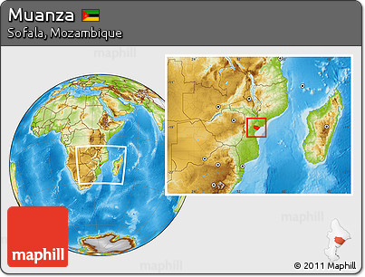 Physical Location Map of Muanza, within the entire country