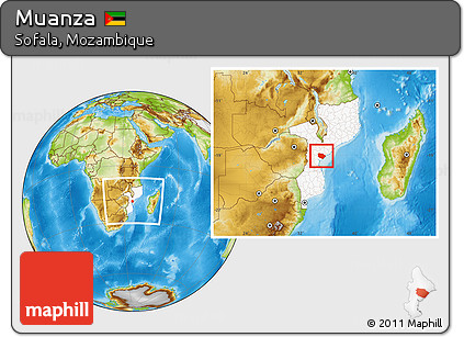 Physical Location Map of Muanza, highlighted country, within the entire country