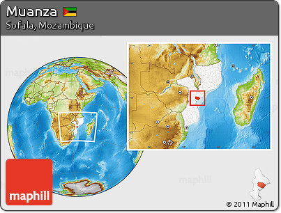 Physical Location Map of Muanza, highlighted country, within the entire country