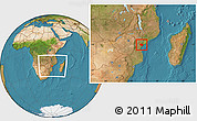 Satellite Location Map of Muanza, within the entire country