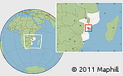 Savanna Style Location Map of Muanza, highlighted country, within the entire country