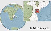 Savanna Style Location Map of Muanza, highlighted country, hill shading