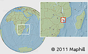 Savanna Style Location Map of Muanza, highlighted parent region, within the entire country, hill shading