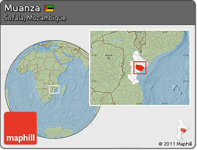 Savanna Style Location Map of Muanza, highlighted parent region, hill shading